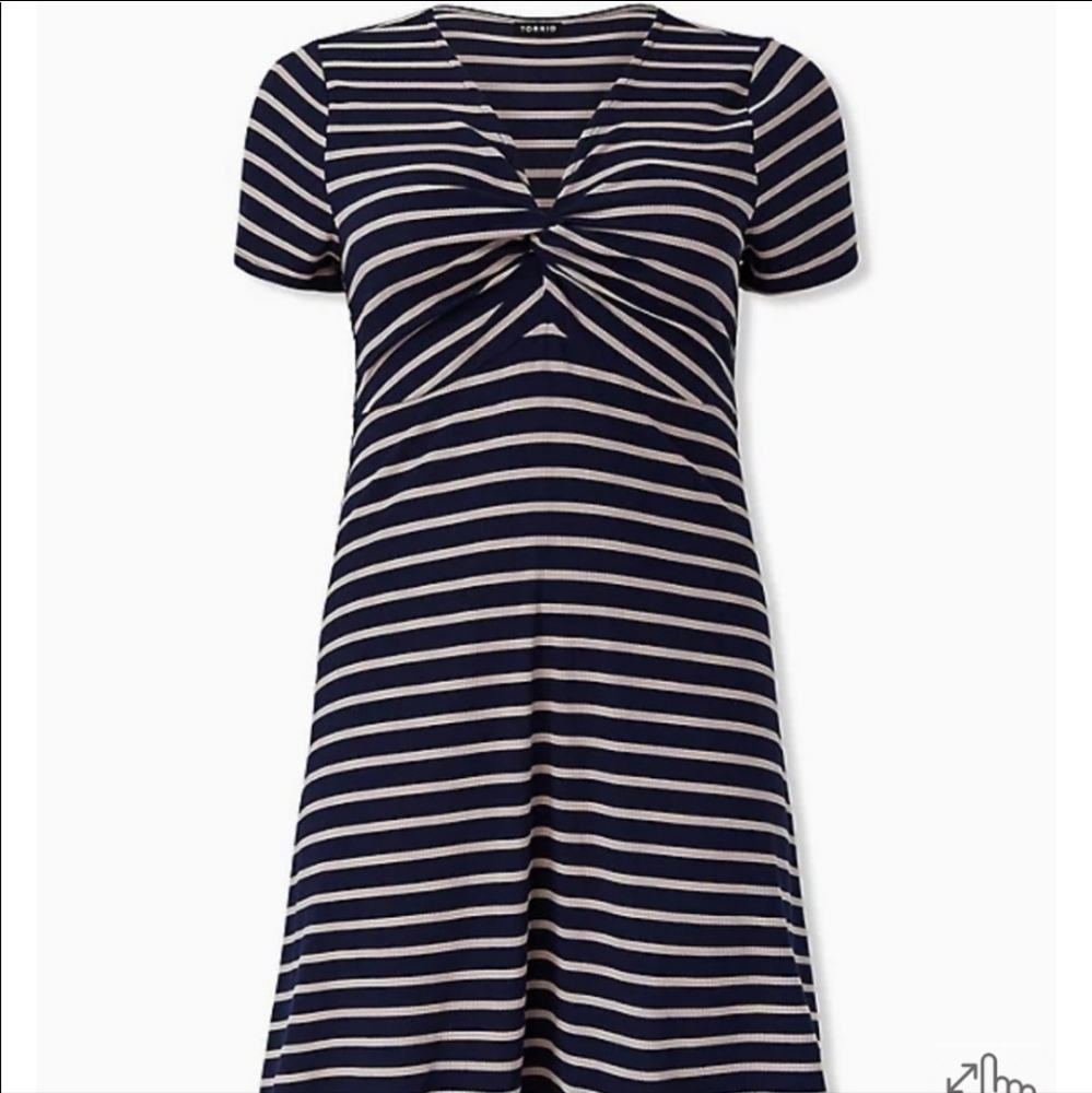Torrid navy striped twist ruched stretch ribbed dress 2 plus size